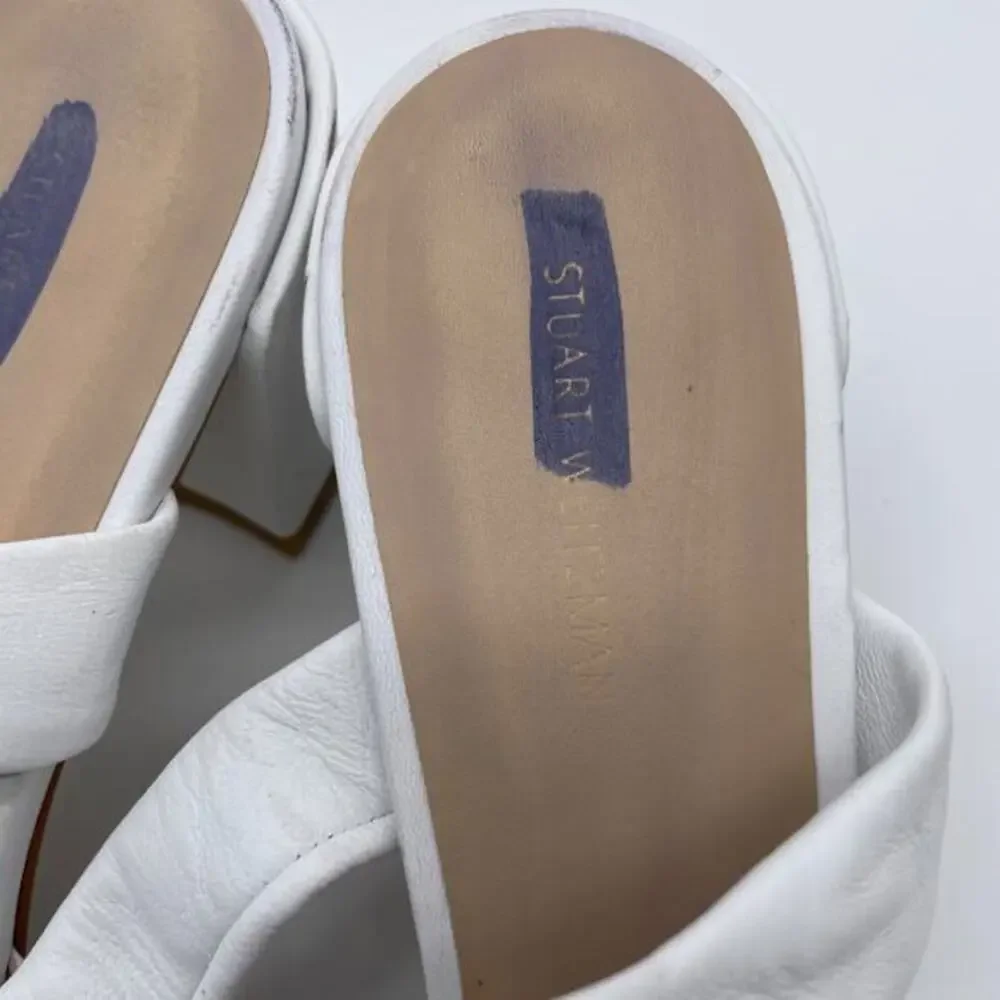 Stuart Weitzman Women's Bandeau White Bow Leather Slide Sandals Size‎ 11.5